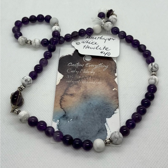 Amethyst and Howlite Half Mala - Picture 2 of 3